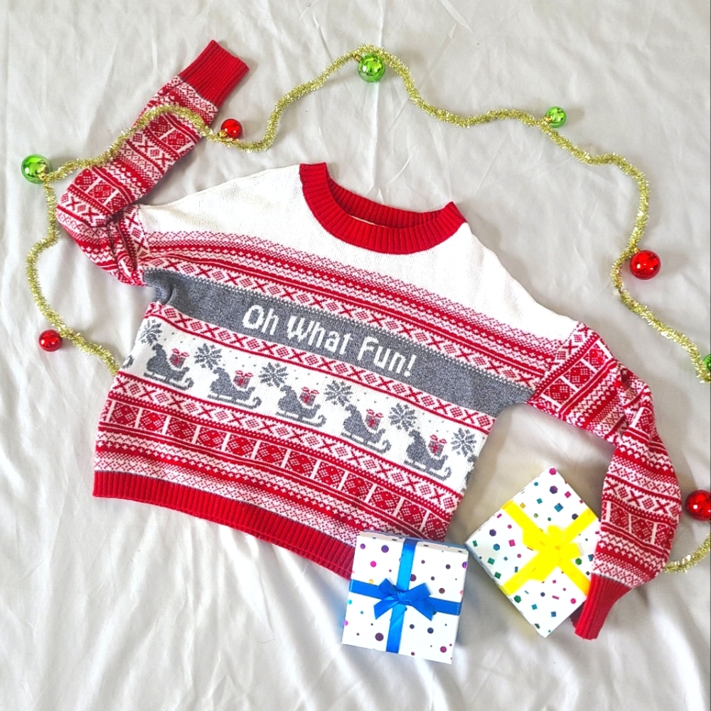 Womans Christmas Sweater "Oh What Fun" Sleigh Designs Size S